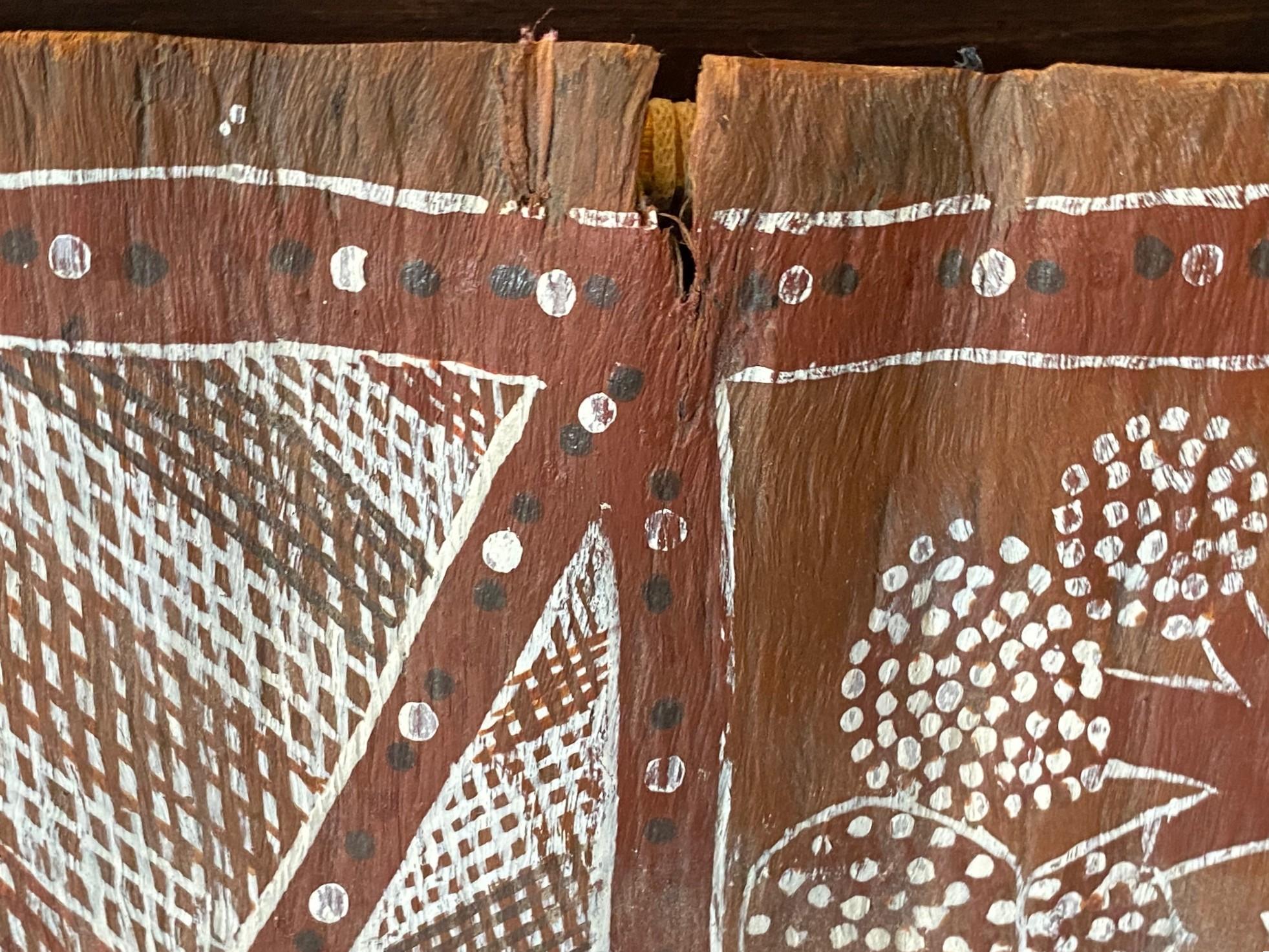 Art aborigène australien signé Fleur d'arbre Paysage Peinture d'écorce en vente 2