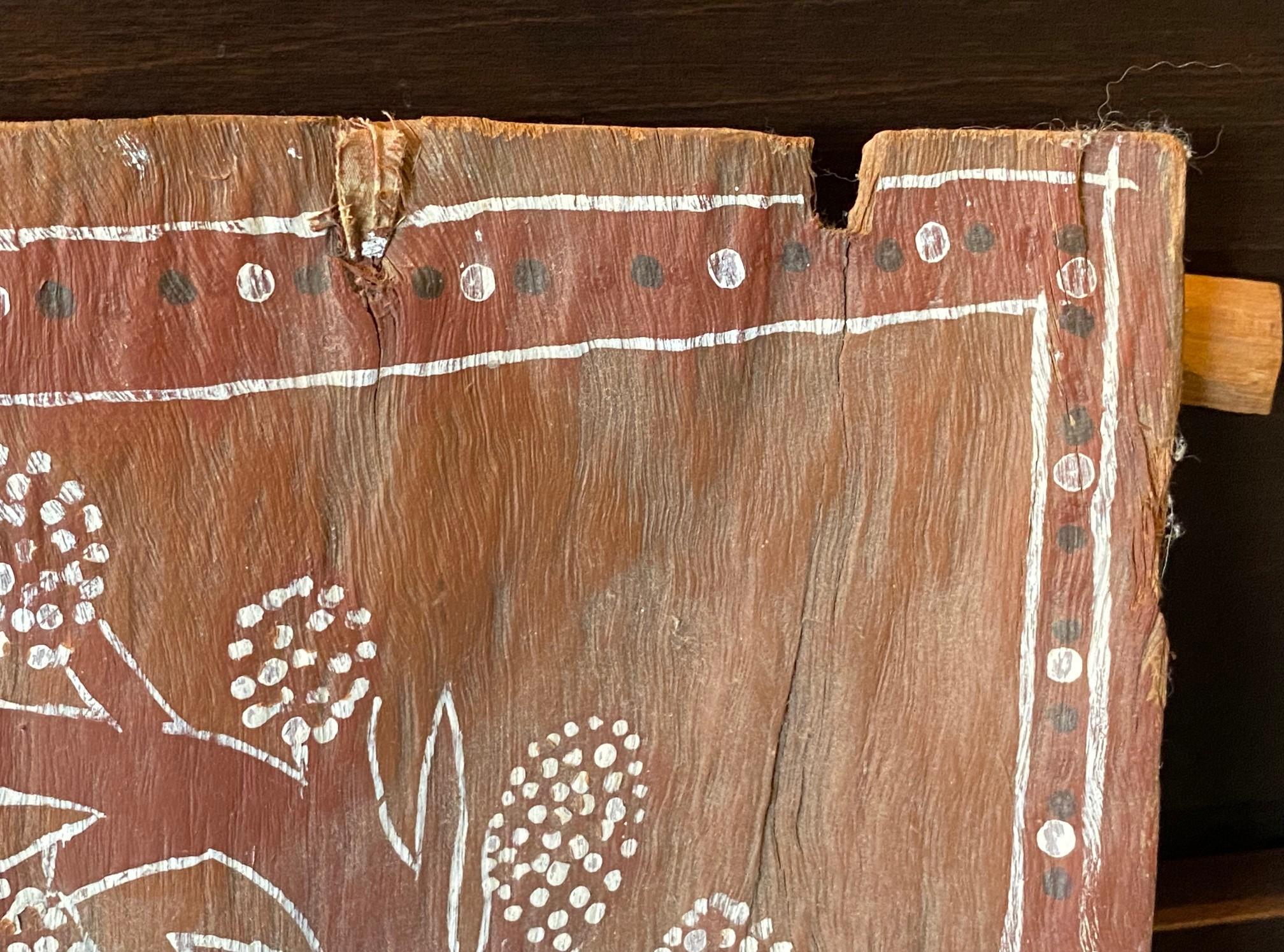 Art aborigène australien signé Fleur d'arbre Paysage Peinture d'écorce en vente 3