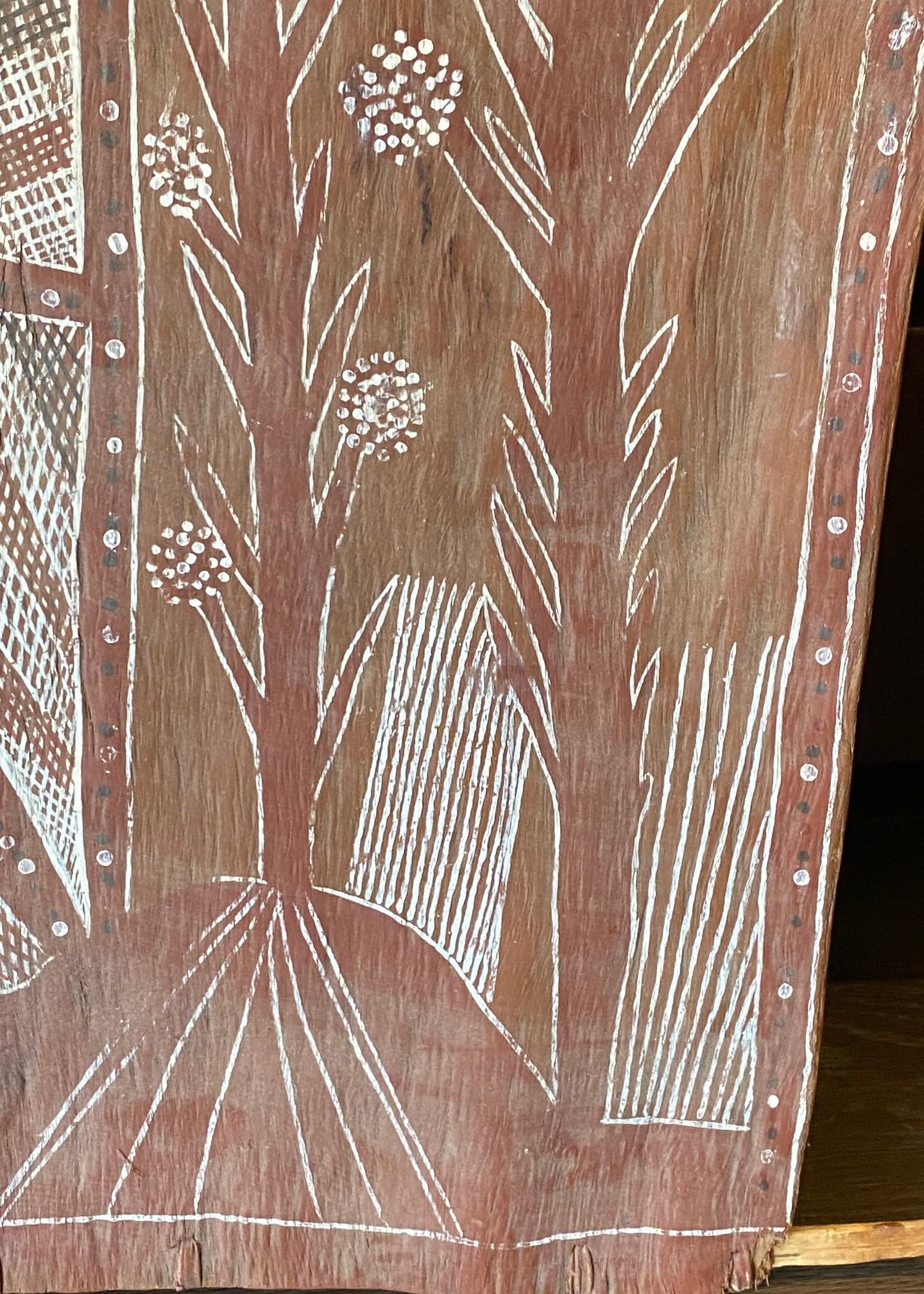 Fait main Art aborigène australien signé Fleur d'arbre Paysage Peinture d'écorce en vente