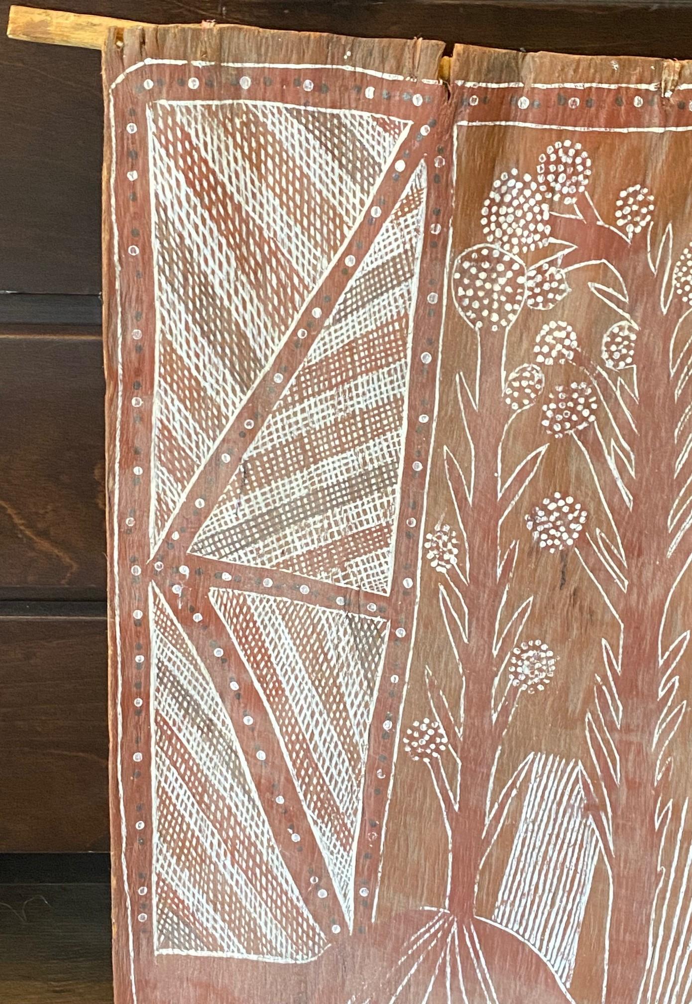 Art aborigène australien signé Fleur d'arbre Paysage Peinture d'écorce Bon état - En vente à Studio City, CA