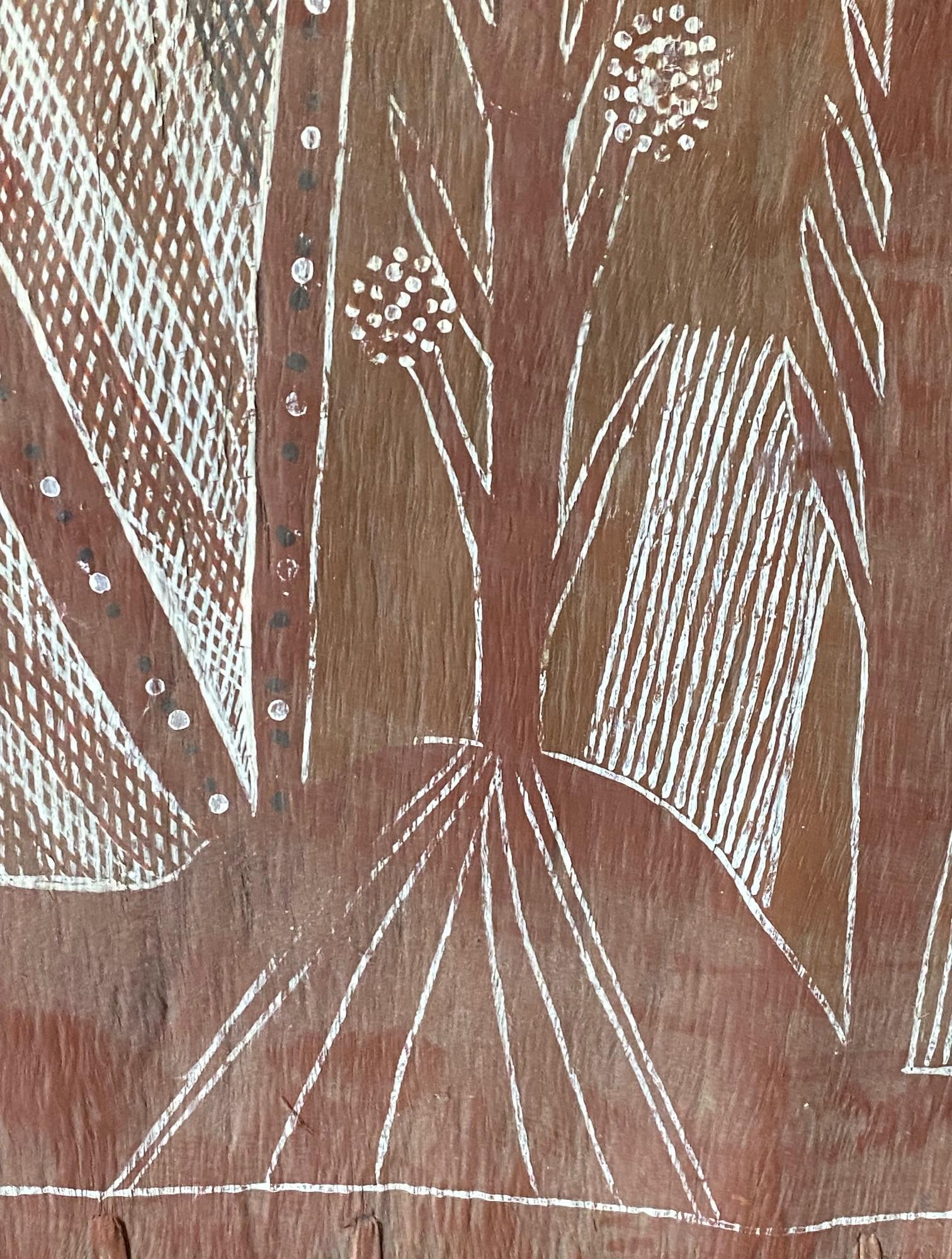 Art aborigène australien signé Fleur d'arbre Paysage Peinture d'écorce en vente 1