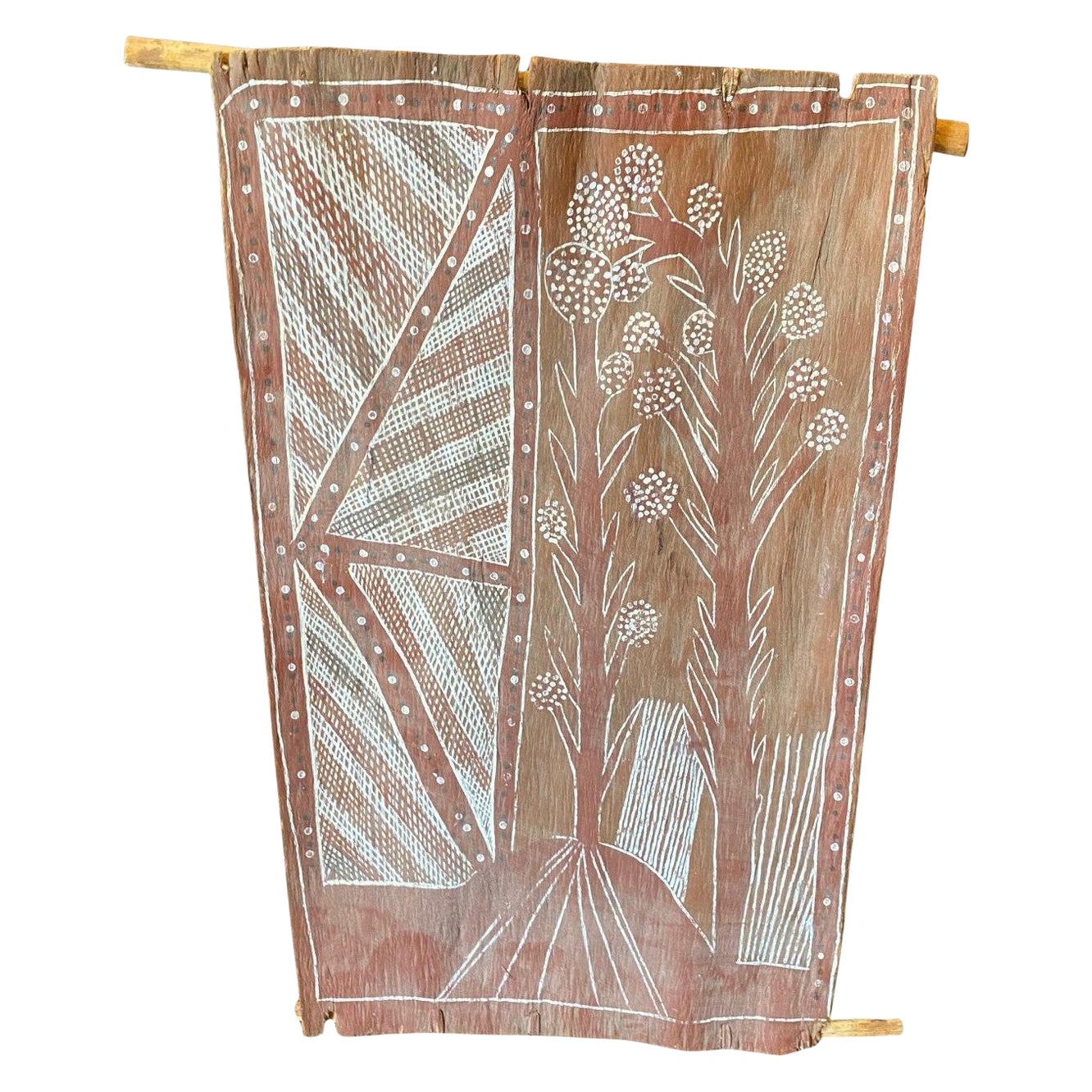 Australian Indigenous Signed Aboriginal Art Flower Tree Landscape Bark Painting For Sale