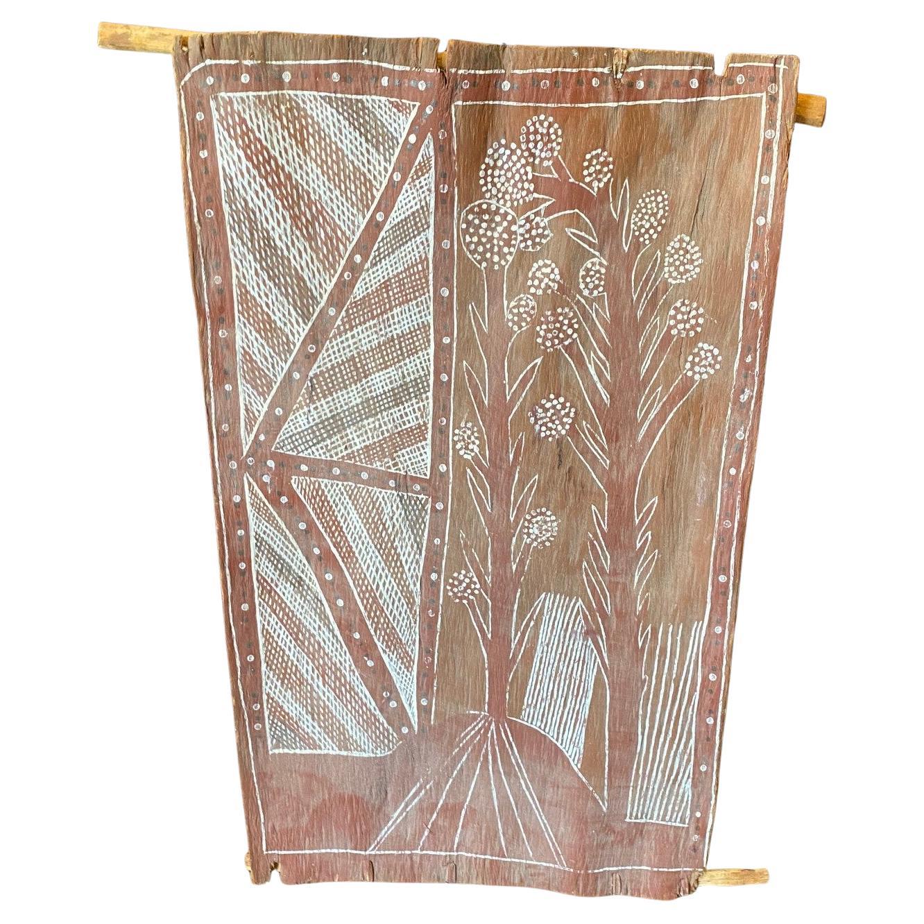 Indígena australiano Firmado Arte aborigen Flor Árbol Paisaje Pintura de corteza
