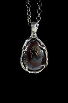 Australian Koroit Black Boulder Opal Sterling Silver Pendant by Ken Fury