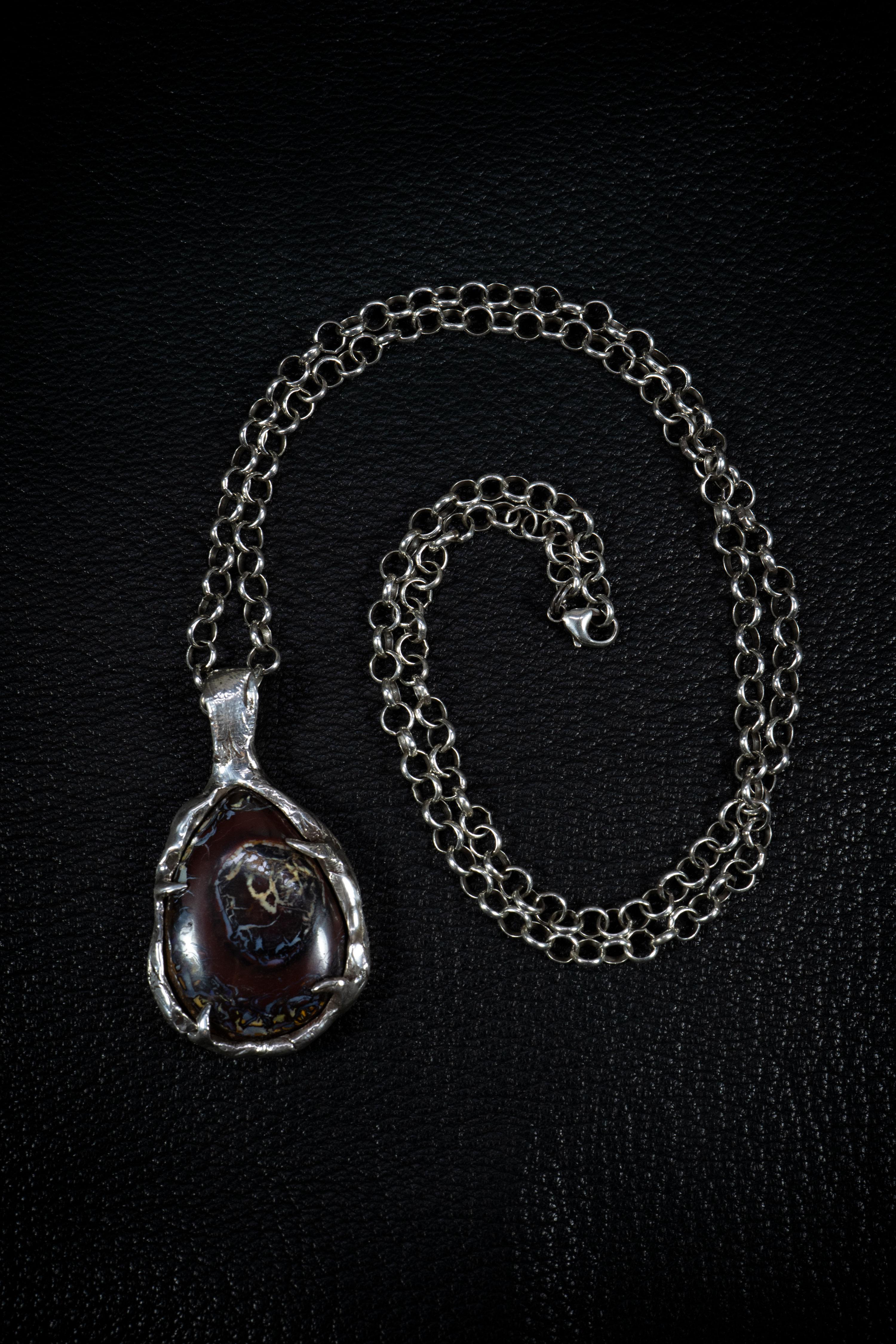 Australian Koroit Black Boulder Opal Sterling Silver Pendant by Ken Fury In New Condition For Sale In Queens, NY