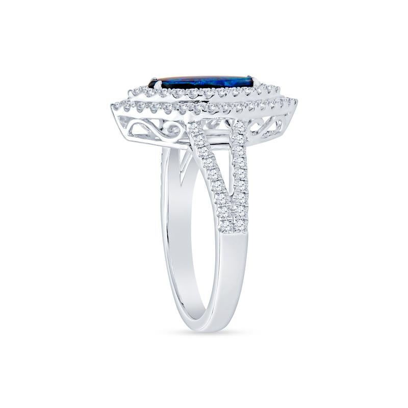 Australian Lightning Ridge Diamantring mit Marquise-Opal in Form eines Marquise-Opals und doppeltem Halo (Marquiseschliff) im Angebot