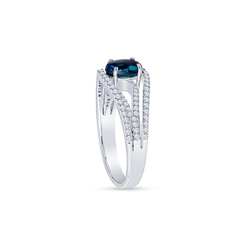 Oval Cut Australian Lightning Ridge Oval Blue Opal and Diamond 18 Karat White Gold Ring For Sale
