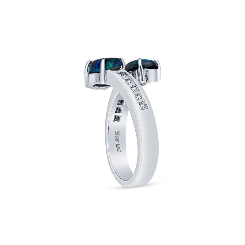 Oval Cut Australian Lightning Ridge Oval Opal 18 Karat White Gold Bypass Ring For Sale