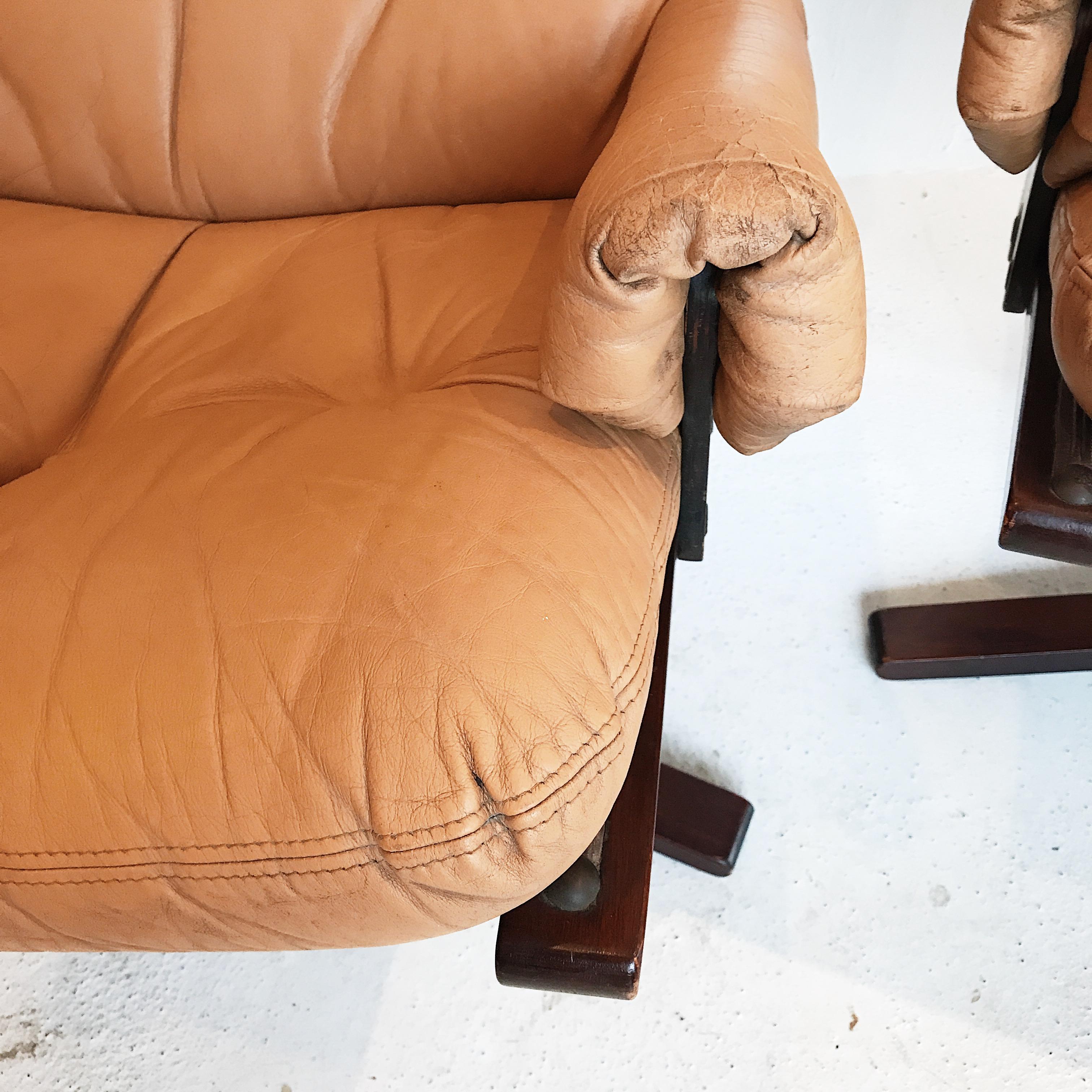 Mid-20th Century Australian Mid-Century Modern Nude Leather Armchairs by Gerald Easden for Module For Sale