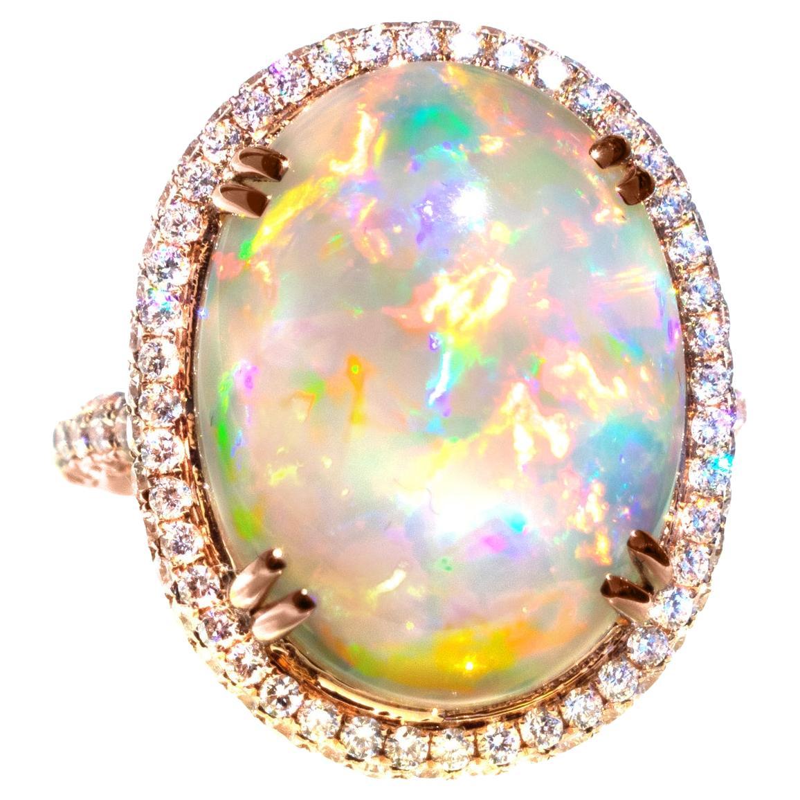 Australian Mintabie Opal & Diamond 18K Ring
