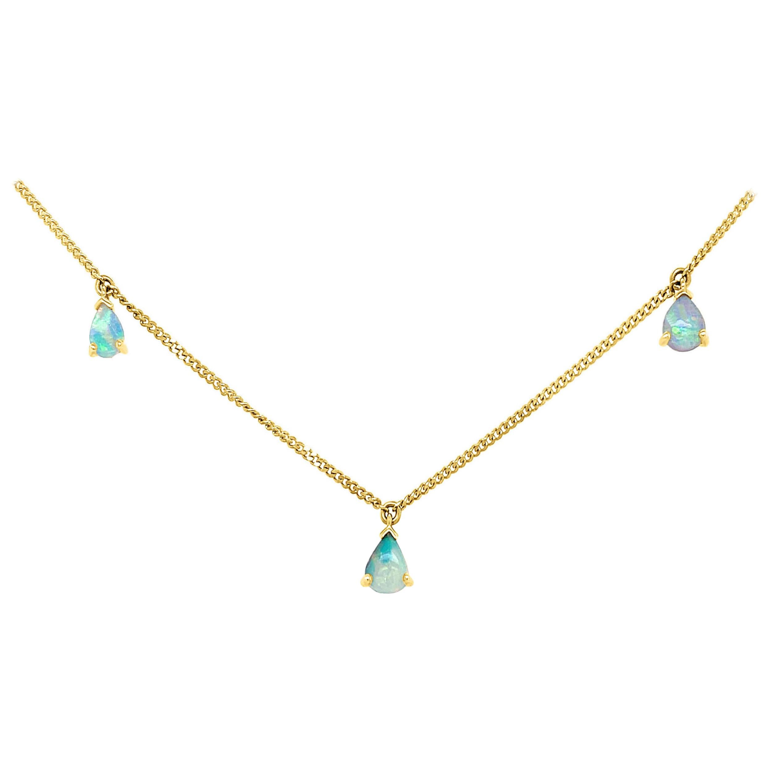 Australian Natural Untreated Boulder Opals Necklace in 18k Yellow Gold For Sale