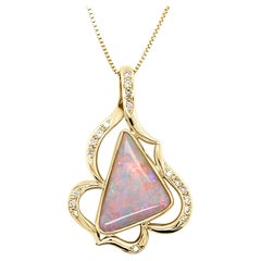 Collier pendentif en or jaune 18 carats avec opale naturelle australienne non traitée de 5,40 carats