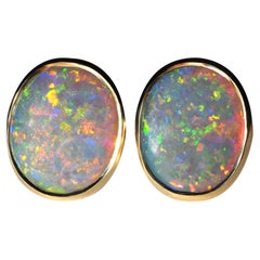 Used Australian Opal 18K Gold Stud Earrings natural genuine opals