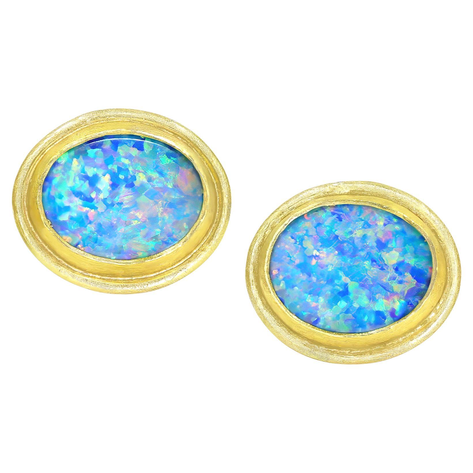 Australian Opal 22k Gold Oval Framed Stud Earrings, Petra Class 2025