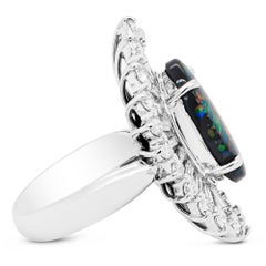 Australian Opal 5.78 Carat Lightening Ridge Colorful Play Collector Pt900 RIng