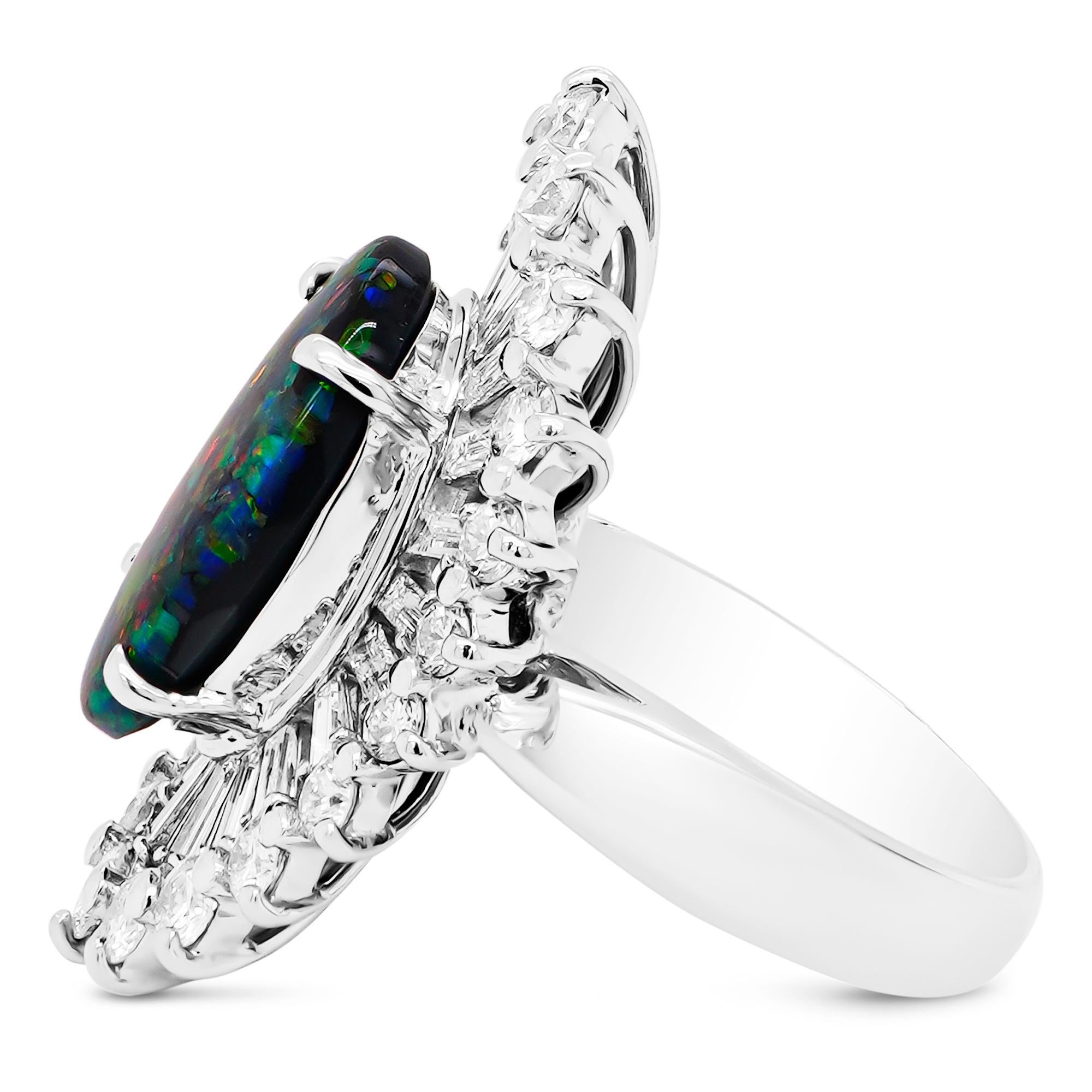 Australian Opal 5.78 Carat Lightening Ridge Colorful Play Collector Pt900 RIng (Ovalschliff) im Angebot