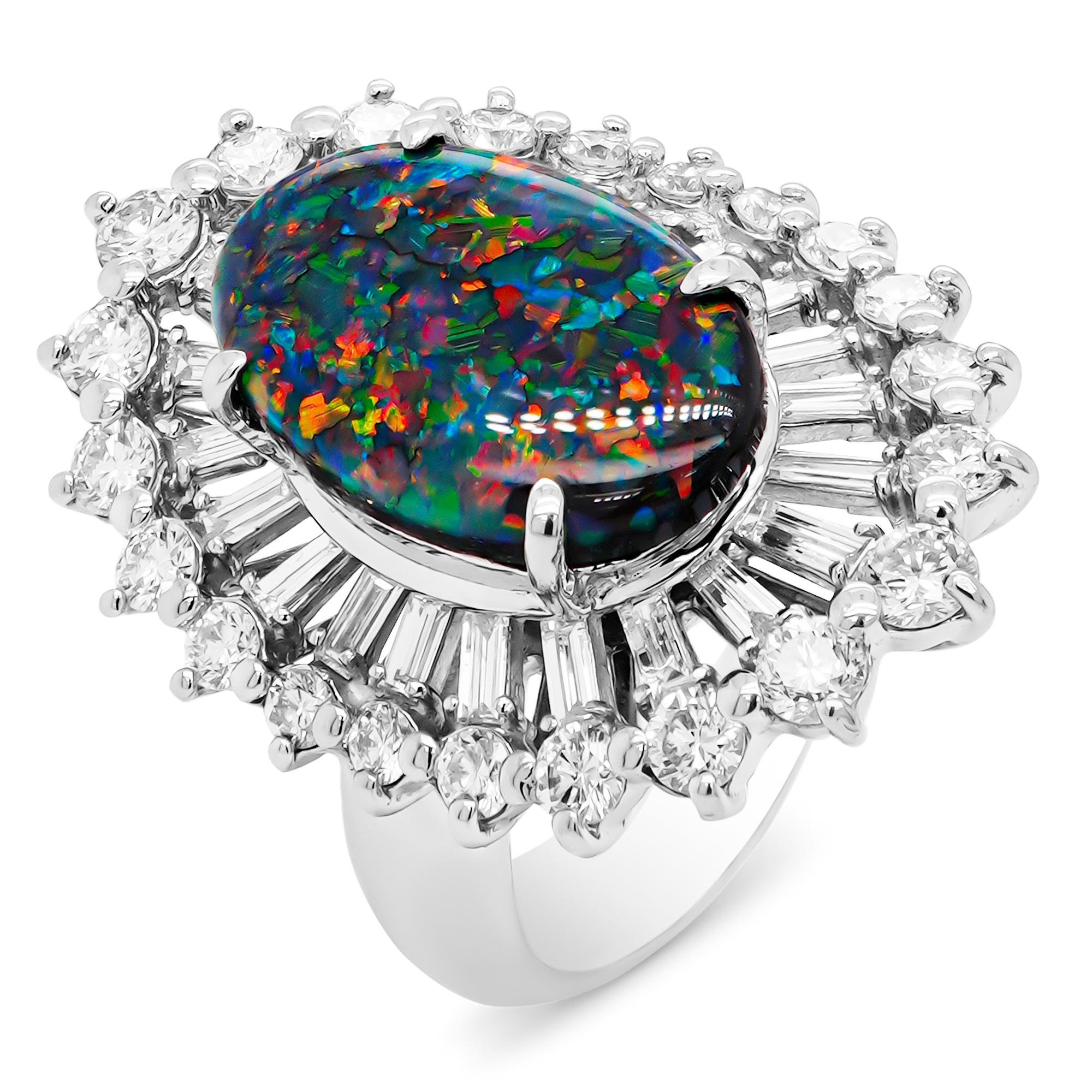 Australian Opal 5.78 Carat Lightening Ridge Colorful Play Collector Pt900 RIng im Zustand „Neu“ im Angebot in Hung Hom, HK