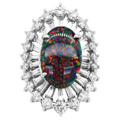 Australian Opal 5.78 Carat Lightening Ridge Colorful Play Collector Pt900 RIng