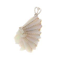 Australian Opal American Indian 18 Karat White Gold Diamonds Pendant Necklace
