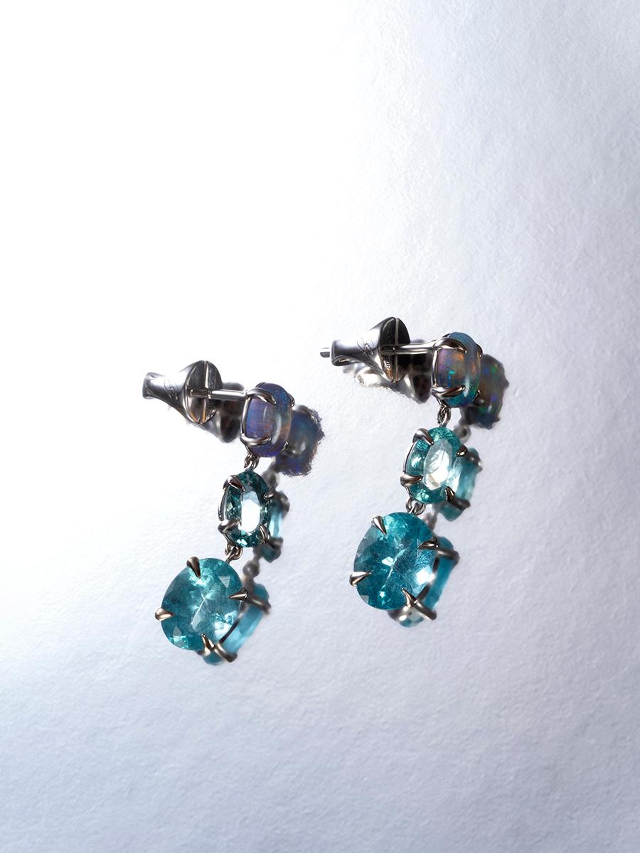 Australian Opal and Apatite White Gold Earrings For Sale 1