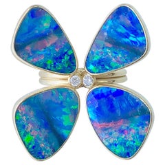 Australian Opal and Diamond Butterfly Ring