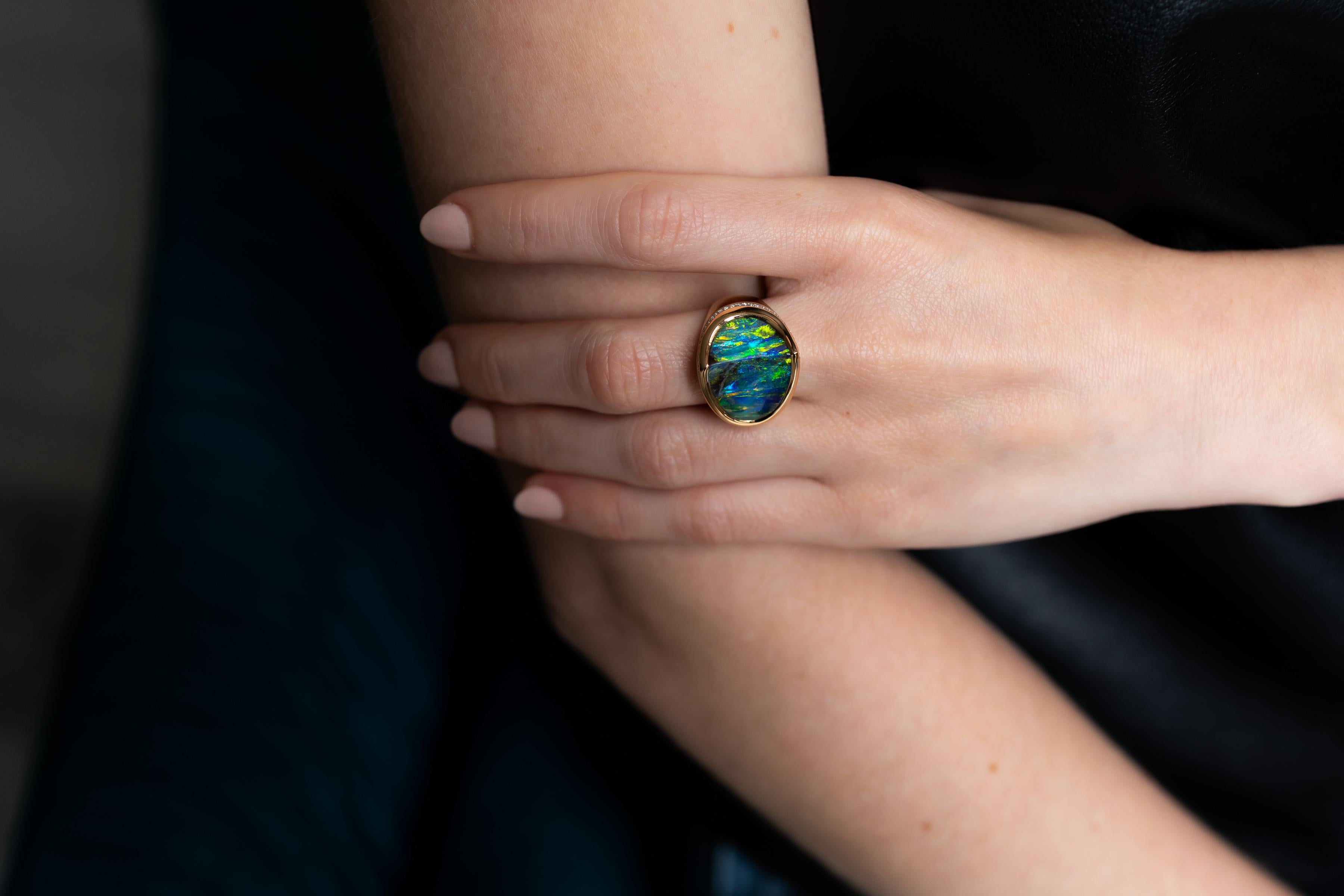 australian boulder opal and diamonds set in 18kt gold