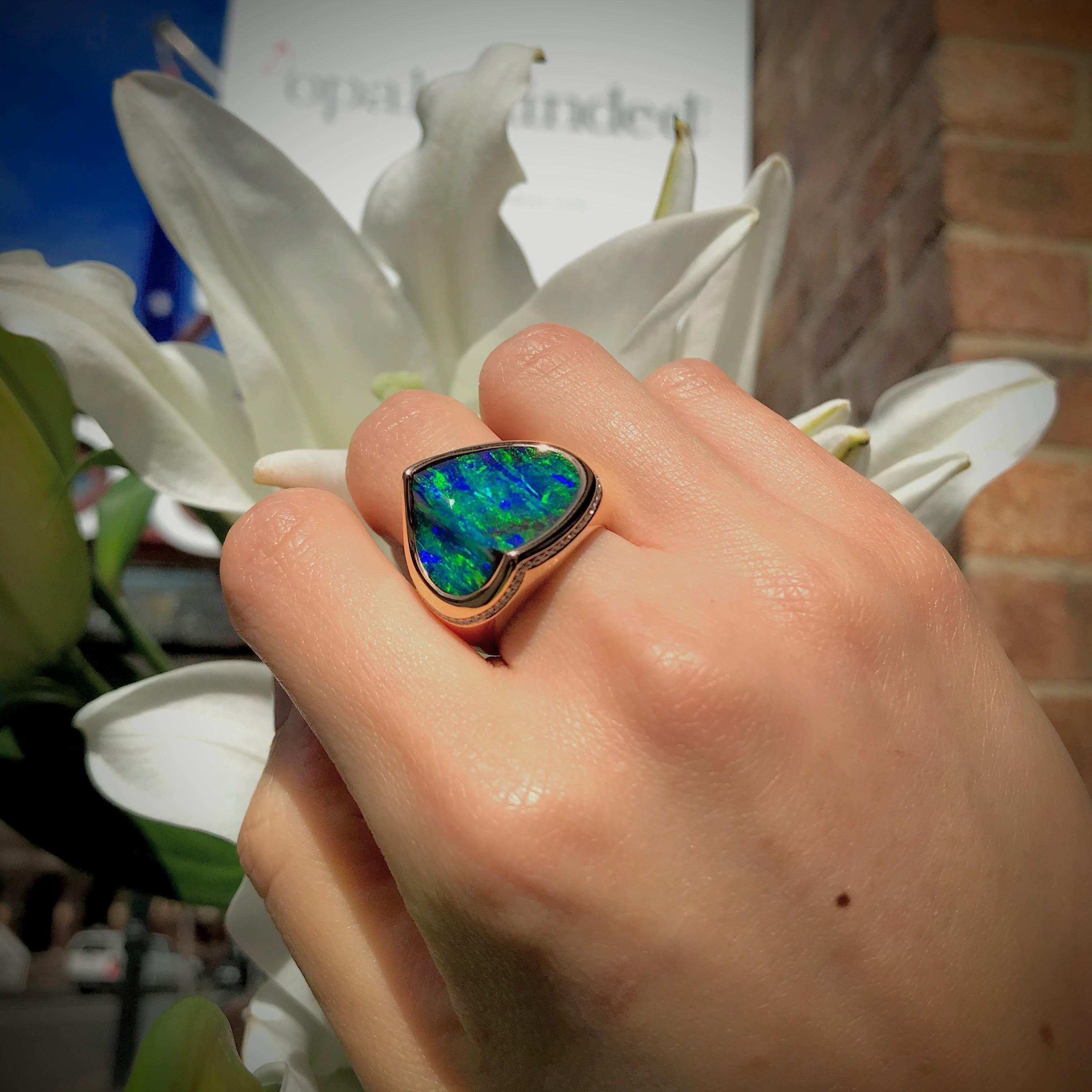 Contemporary Australian 16.46ct Boulder Opal  and Diamond Cocktail Ring in 18K Rose Gold