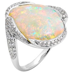 Anillo de cóctel de ópalo de Boulder/diamante australiano natural de 11,07 ct en oro blanco de 18 quilates