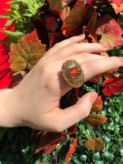 Natural Australian 5.8ct Black Opal Diamond Cocktail Ring 18K Yellow White Gold