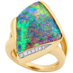 Australian Natural Untreated 17.53ct Pipe Opal Diamond Cocktail Ring 18K Gold