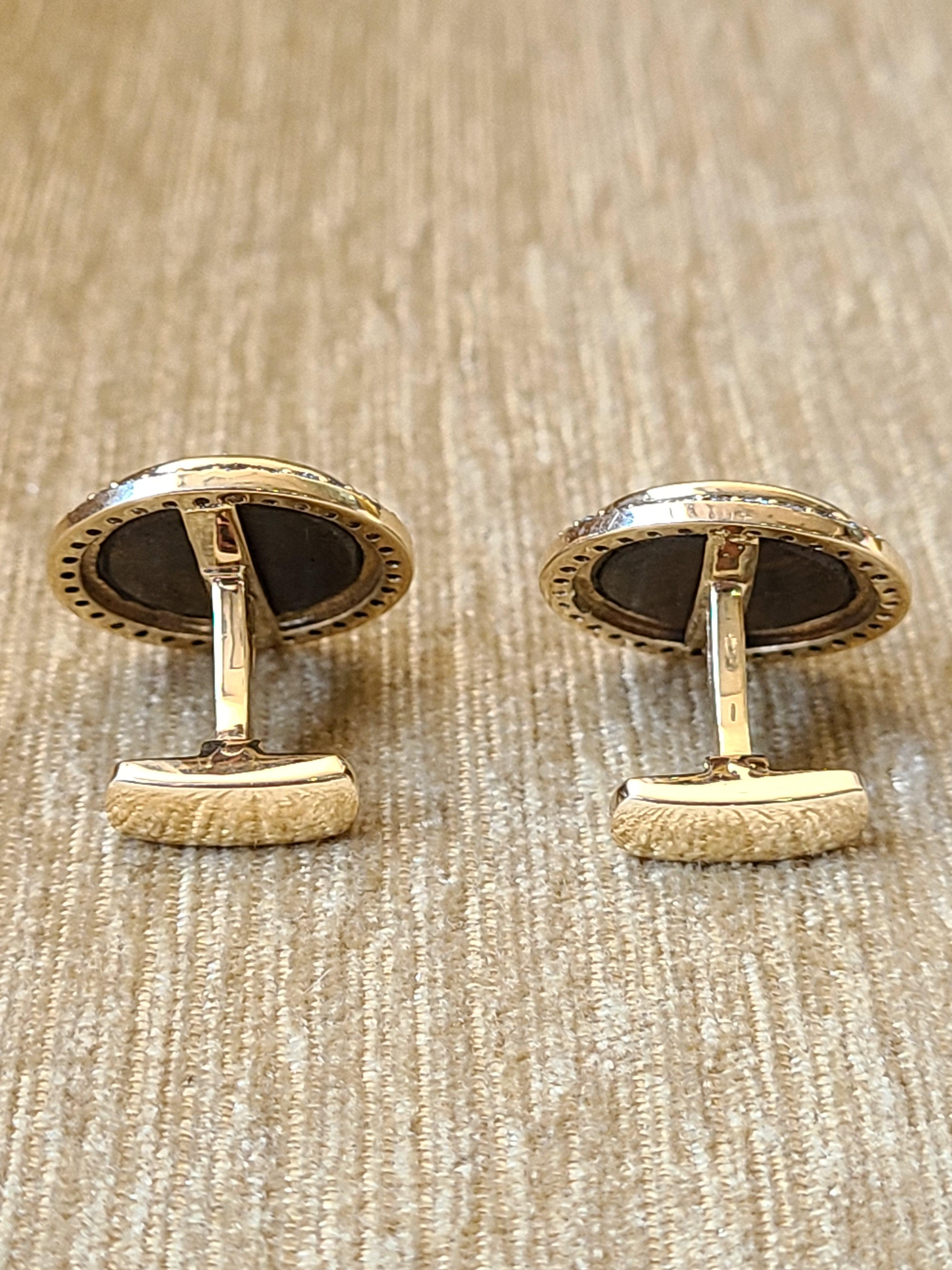 Cabochon Australian Opal and Diamond Cufflinks Set in 14 Karat Gold