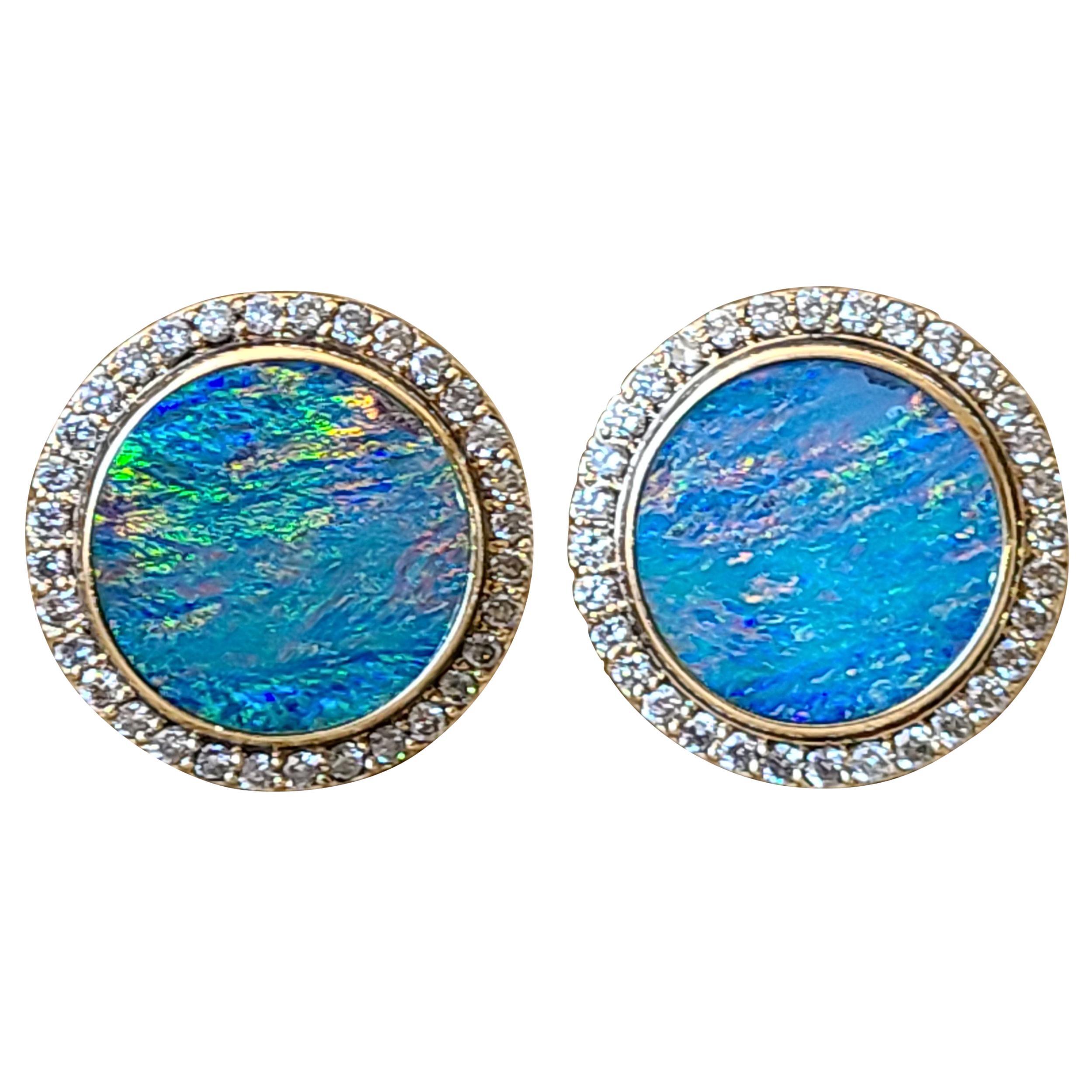 Australian Opal and Diamond Cufflinks Set in 14 Karat Gold