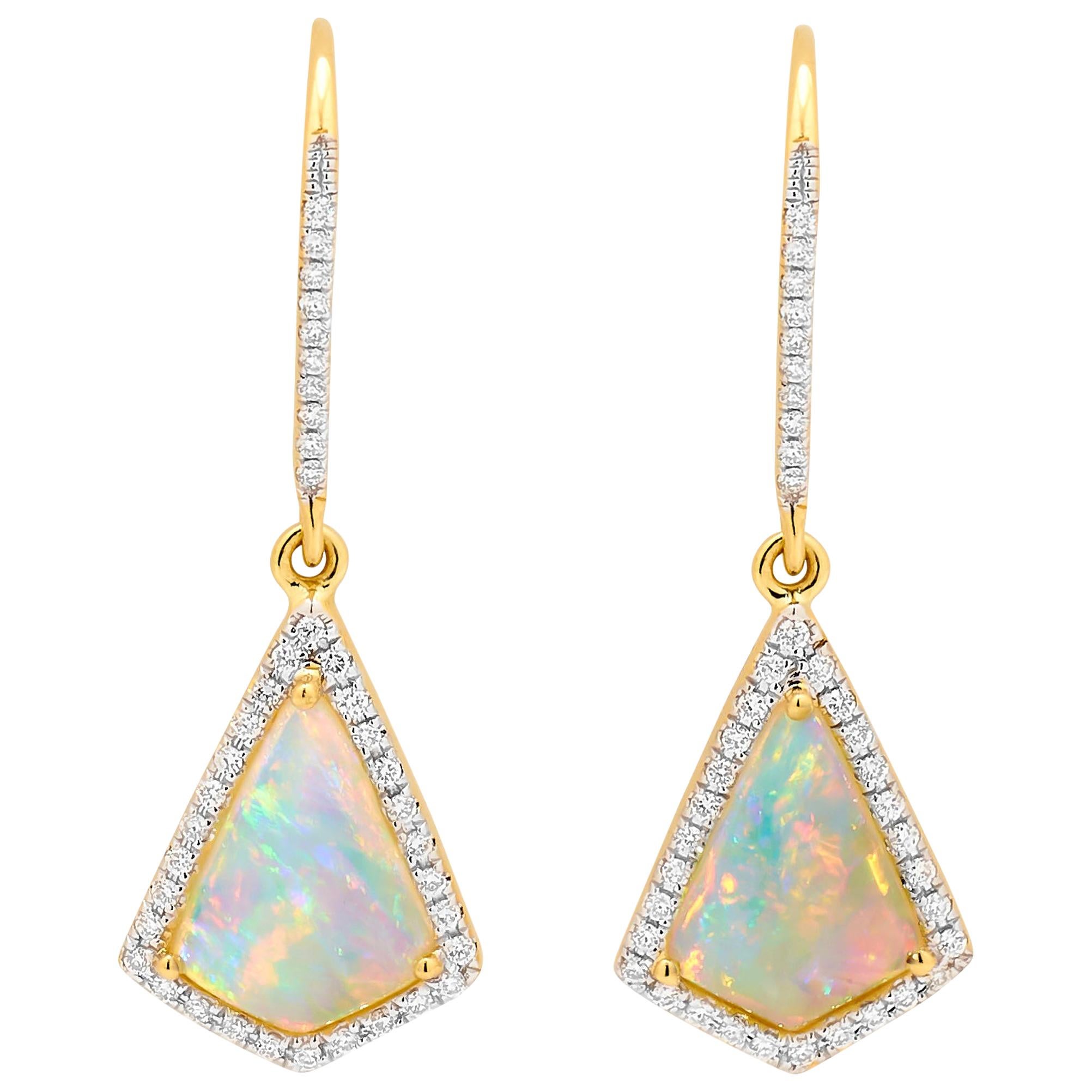 Australian 2.31ct Semitranslucet Opals,Diamond Dangle Earrings 18K