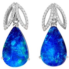 Opal and Diamond Drop Earrings in 18 Karat White Gold with OPAL PENDANT & RING