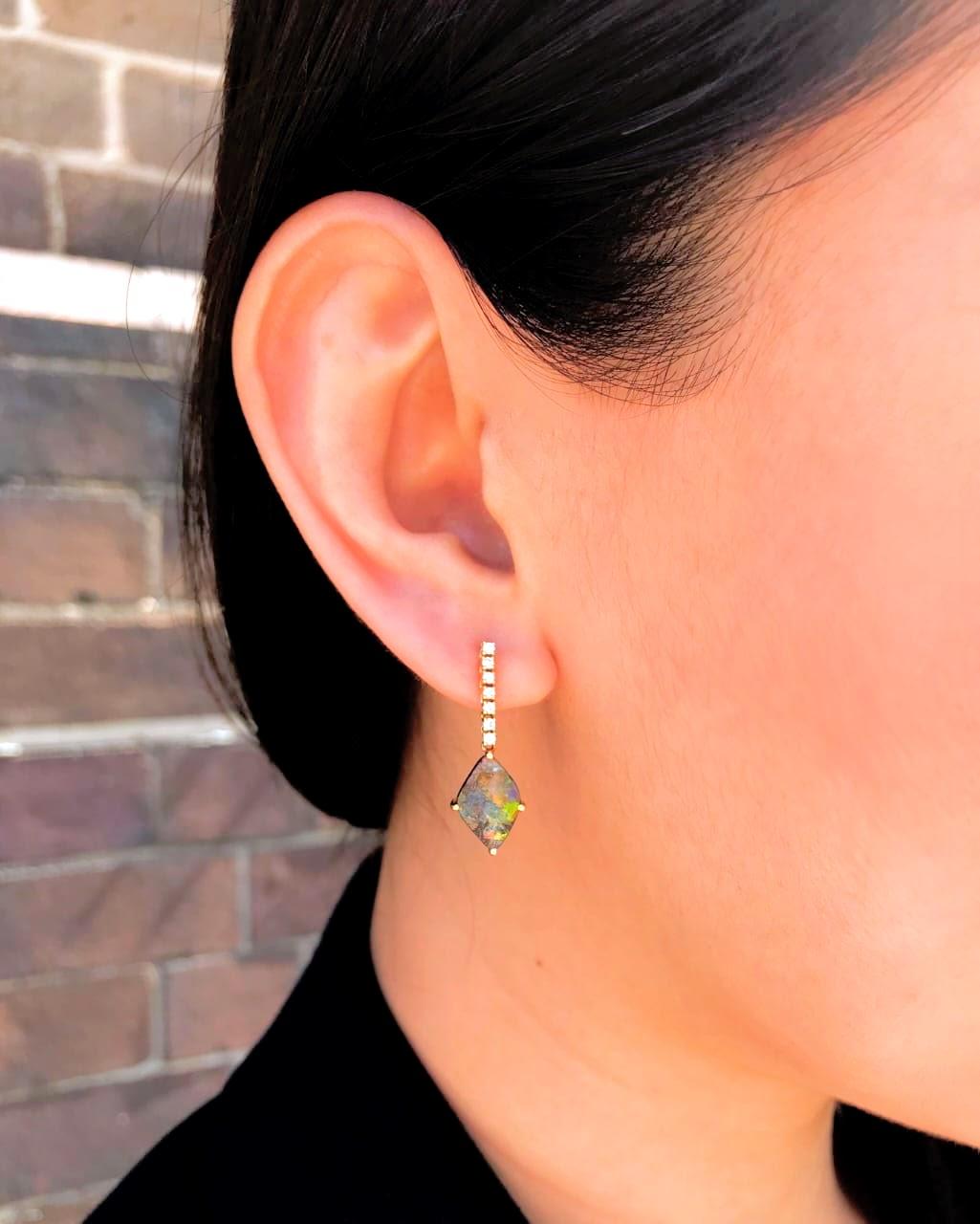 Intense and passionate, “Casablanca” opal earrings recall the glamour of this classic noir. Striking boulder opals (4.26ct) from Winton are set in 18K yellow gold with a supporting cast of sparkling diamonds. Designed by Renata Bernard.

The