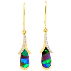 Australian 3.50ct Boulder Opal and Diamond Dangle Earrings in 18K Yellow Gold