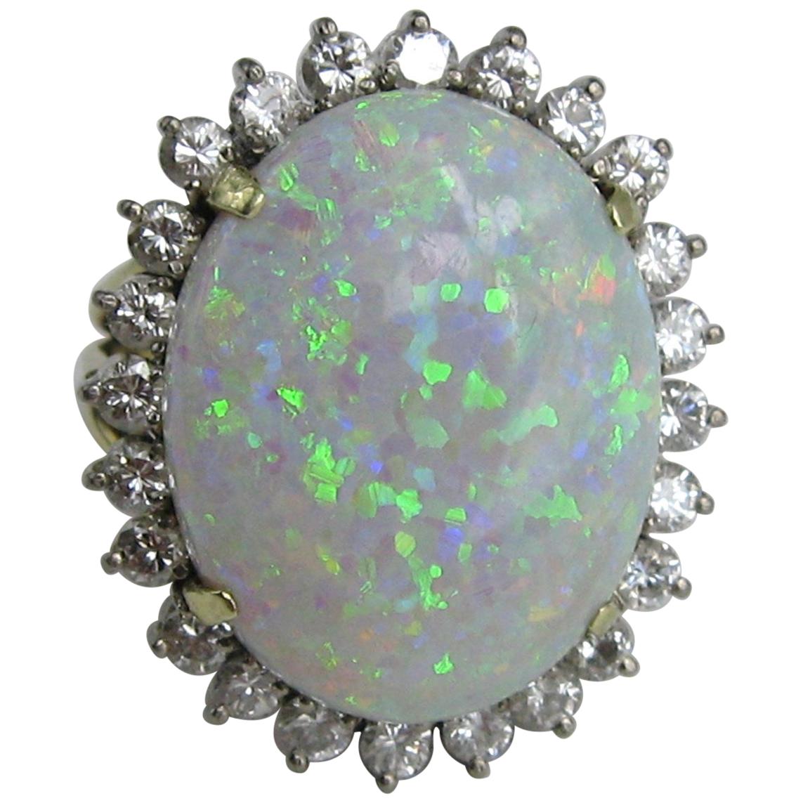 Australian Opal and Diamond Gold Cocktail Ring, 1960s 13+ Carat