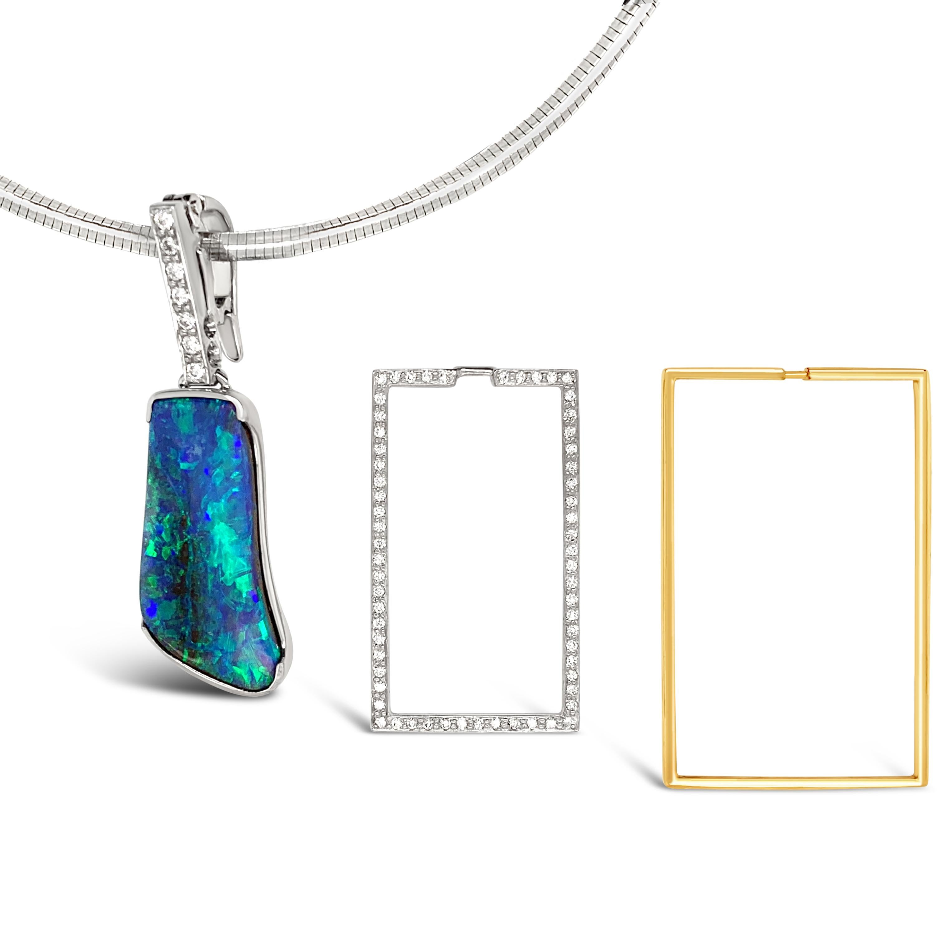 Australian 14.97ct Boulder Opal Diamond Pendant Necklace in 18K White, Rose Gold In New Condition In Sydney, AU