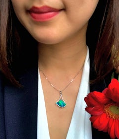 Natural Australian 7.52ct Boulder Opal and Diamond Necklace in 18K White Gold