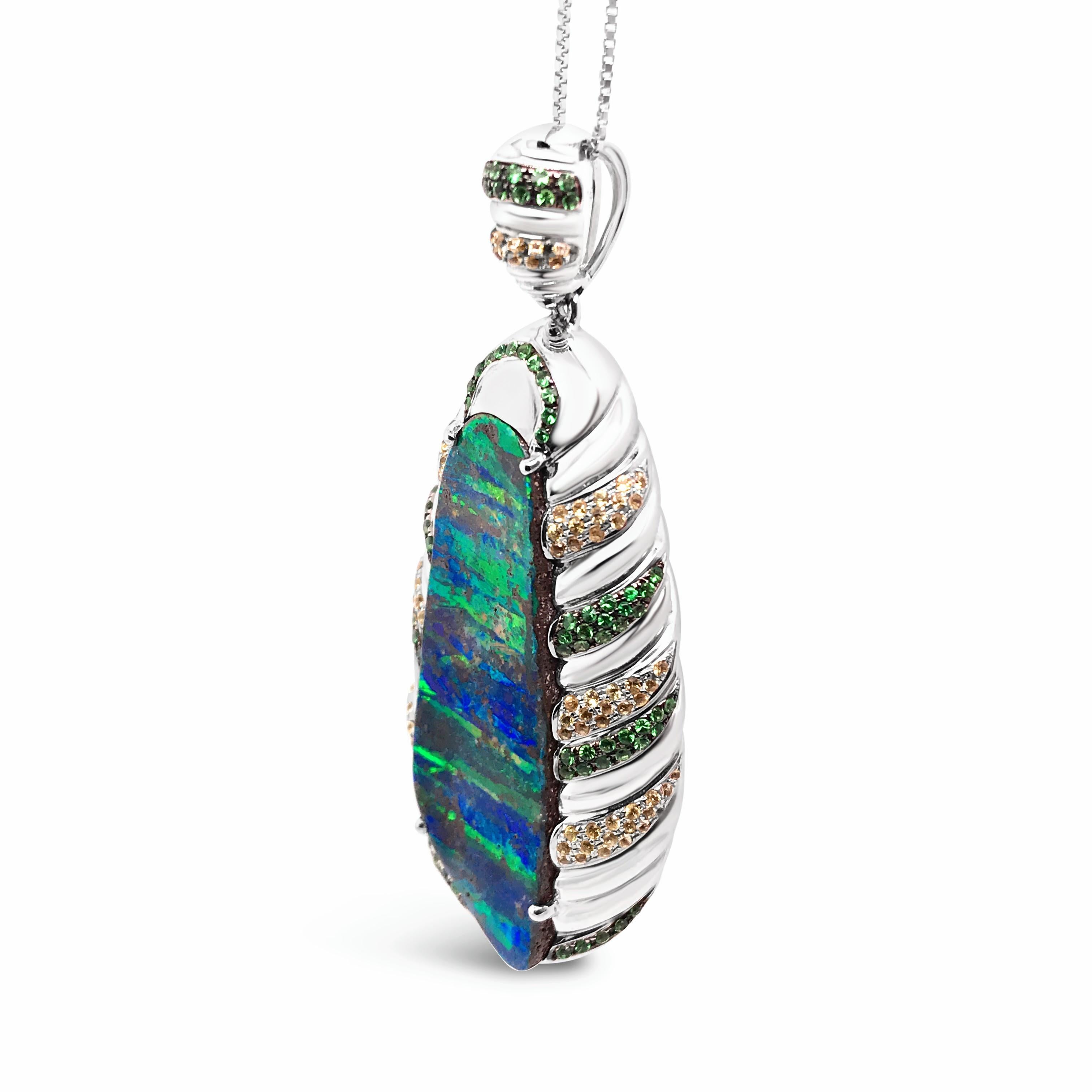 Contemporary Australian 27.99ct Opal and Diamond Pendant in 18K White Gold with Sapphires