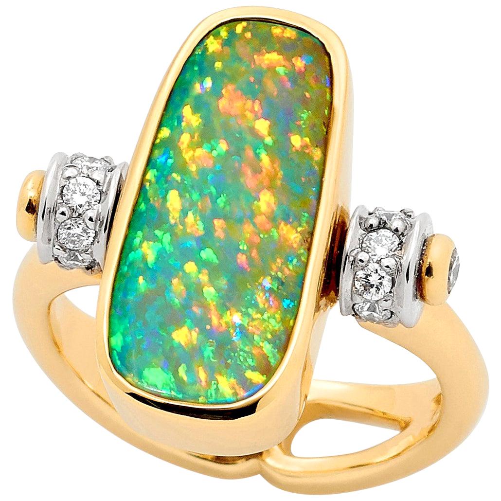 Natural Australian 6.06ct Opal Diamond Ring Pendant Transformer 18K Yellow Gold