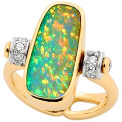 Colgante Anillo Diamante Ópalo Australiano Natural 6.06ct Transformador Oro Amarillo 18K