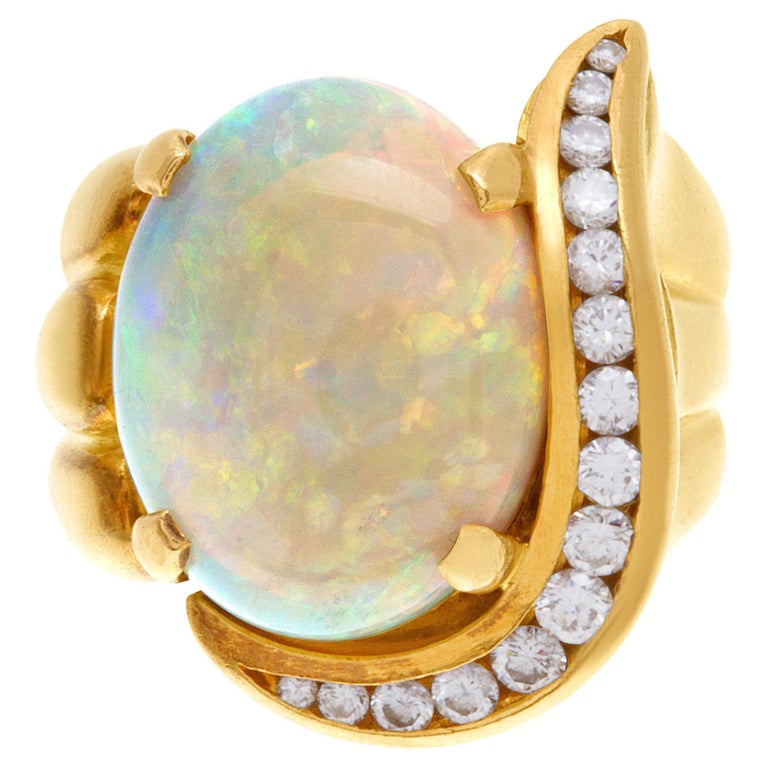 Diamond Ring With Opal Accents