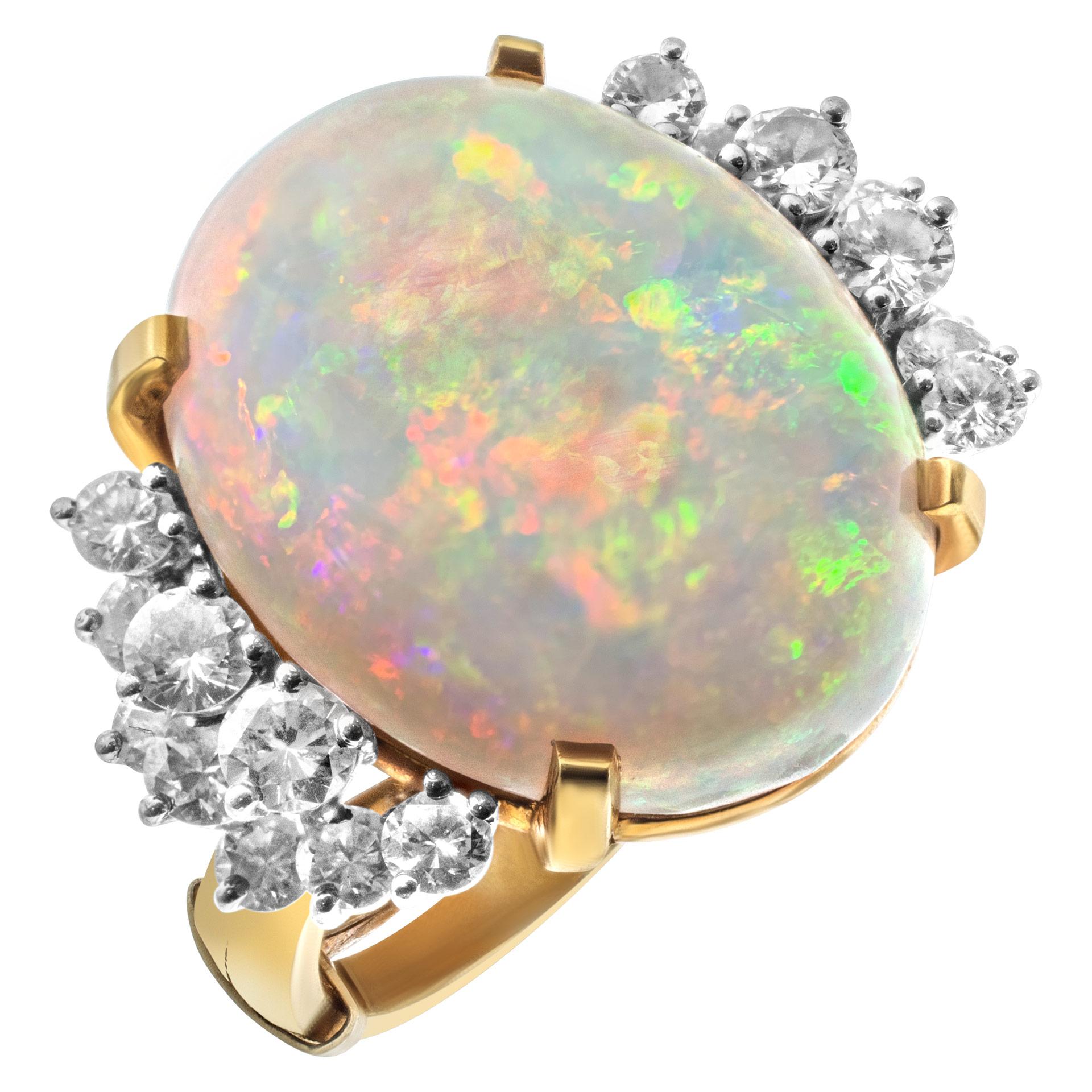 Modernist Australian Opal and Diamond Ring Set in 18k White and Yellow Gold