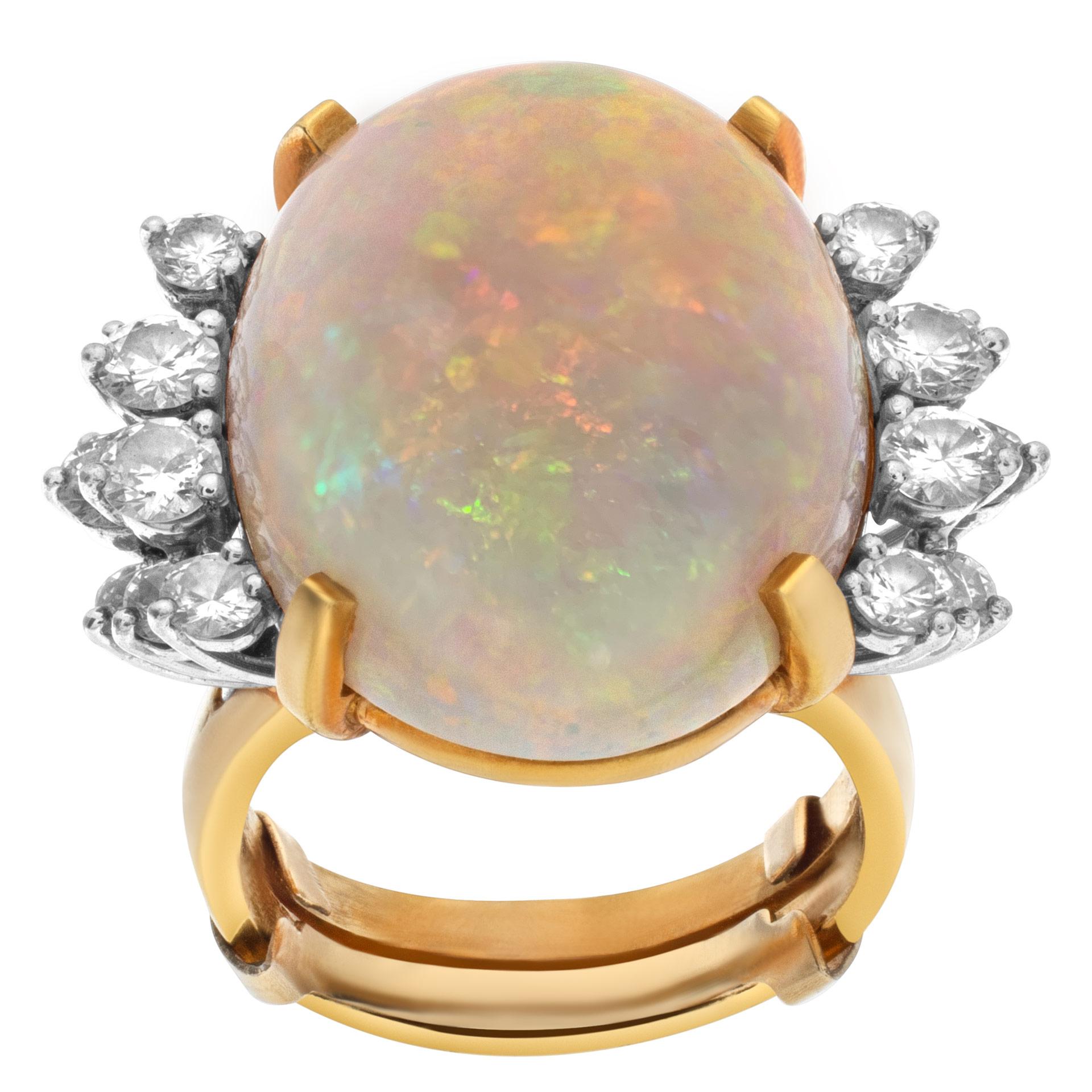 Oval Cut Australian Opal and Diamond Ring Set in 18k White and Yellow Gold
