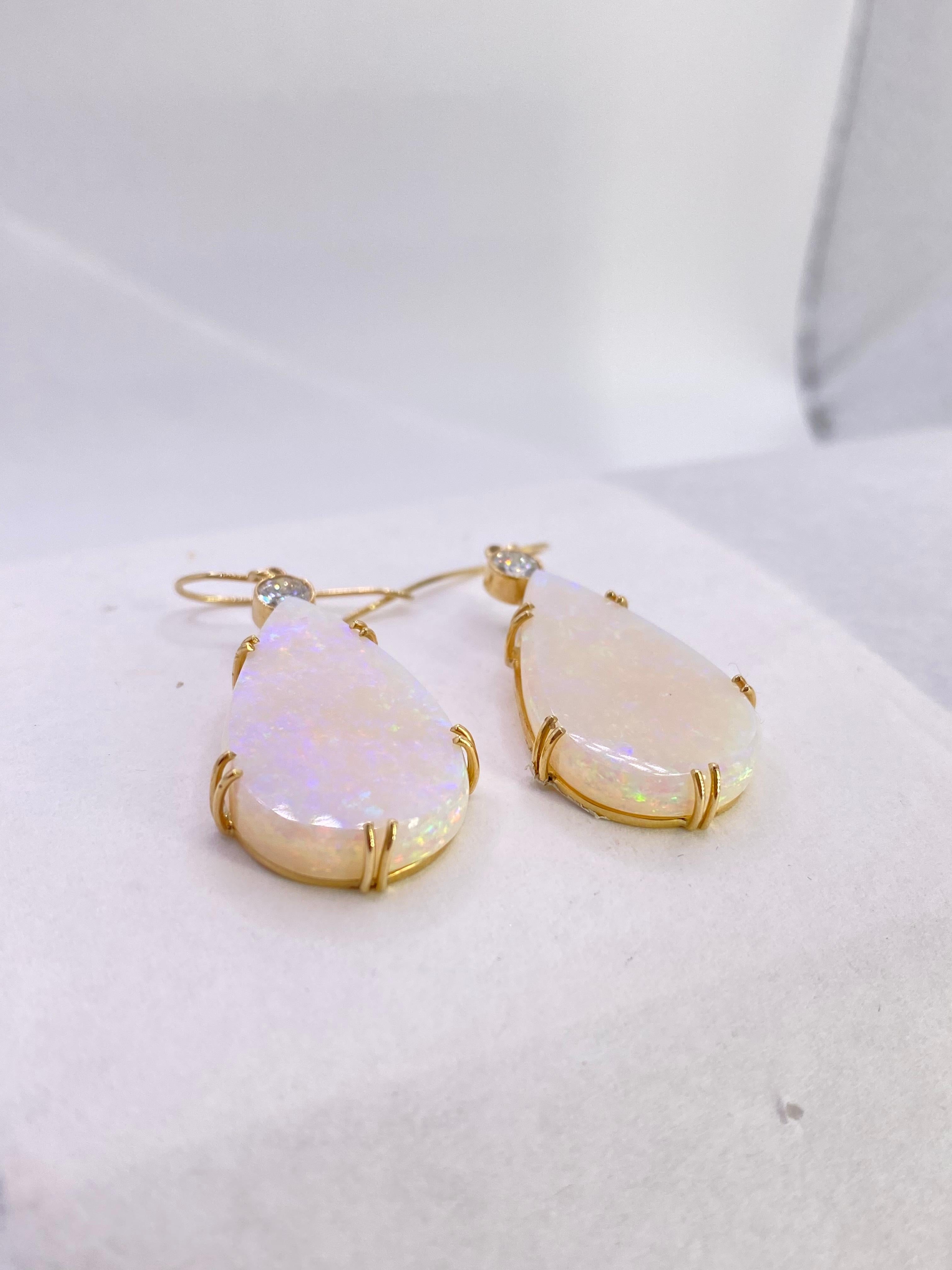 Brilliant Cut Australian Opal and Diamond Yellow Gold Earrings