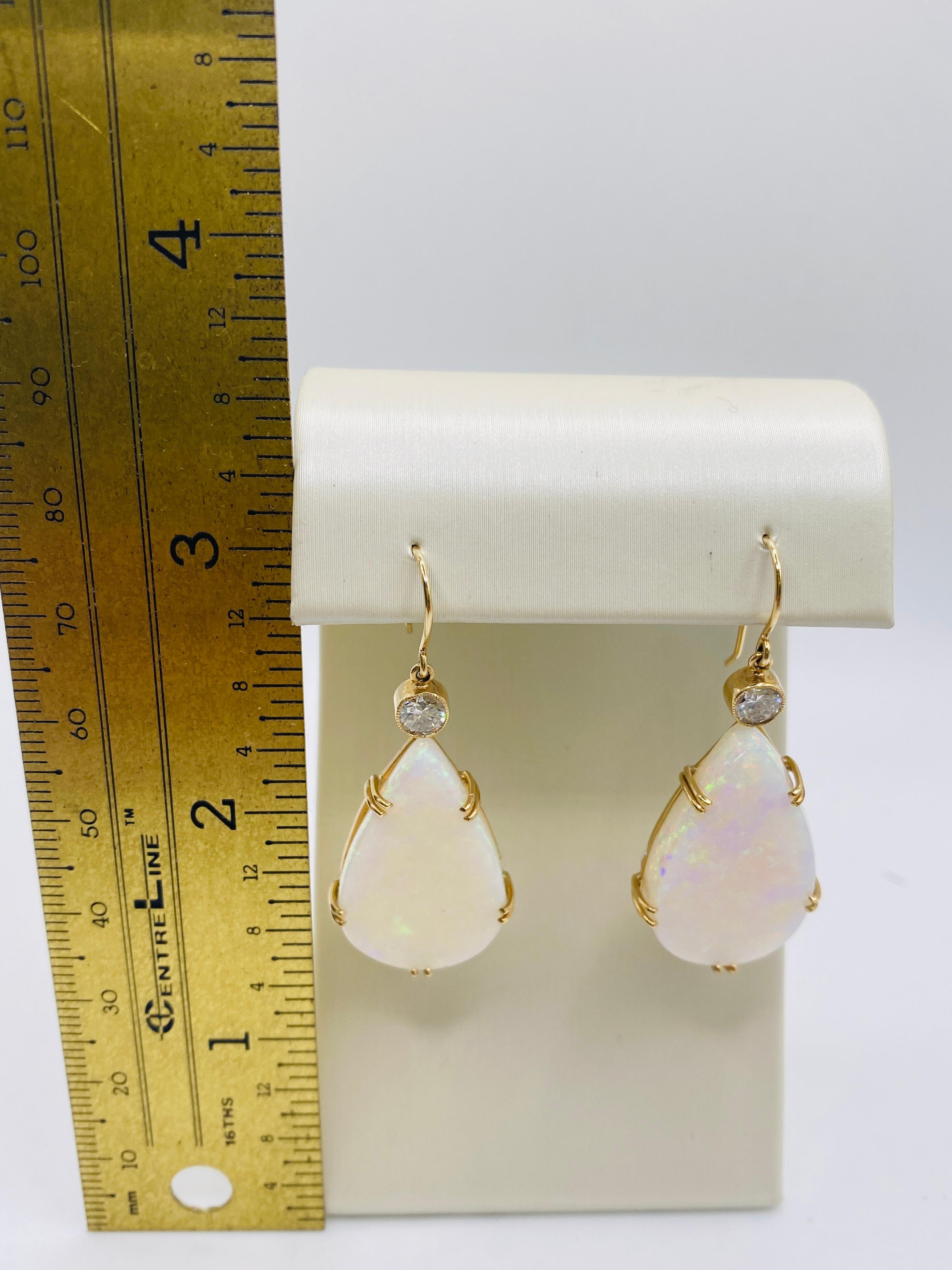 Australian Opal and Diamond Yellow Gold Earrings In Good Condition In DALLAS, TX