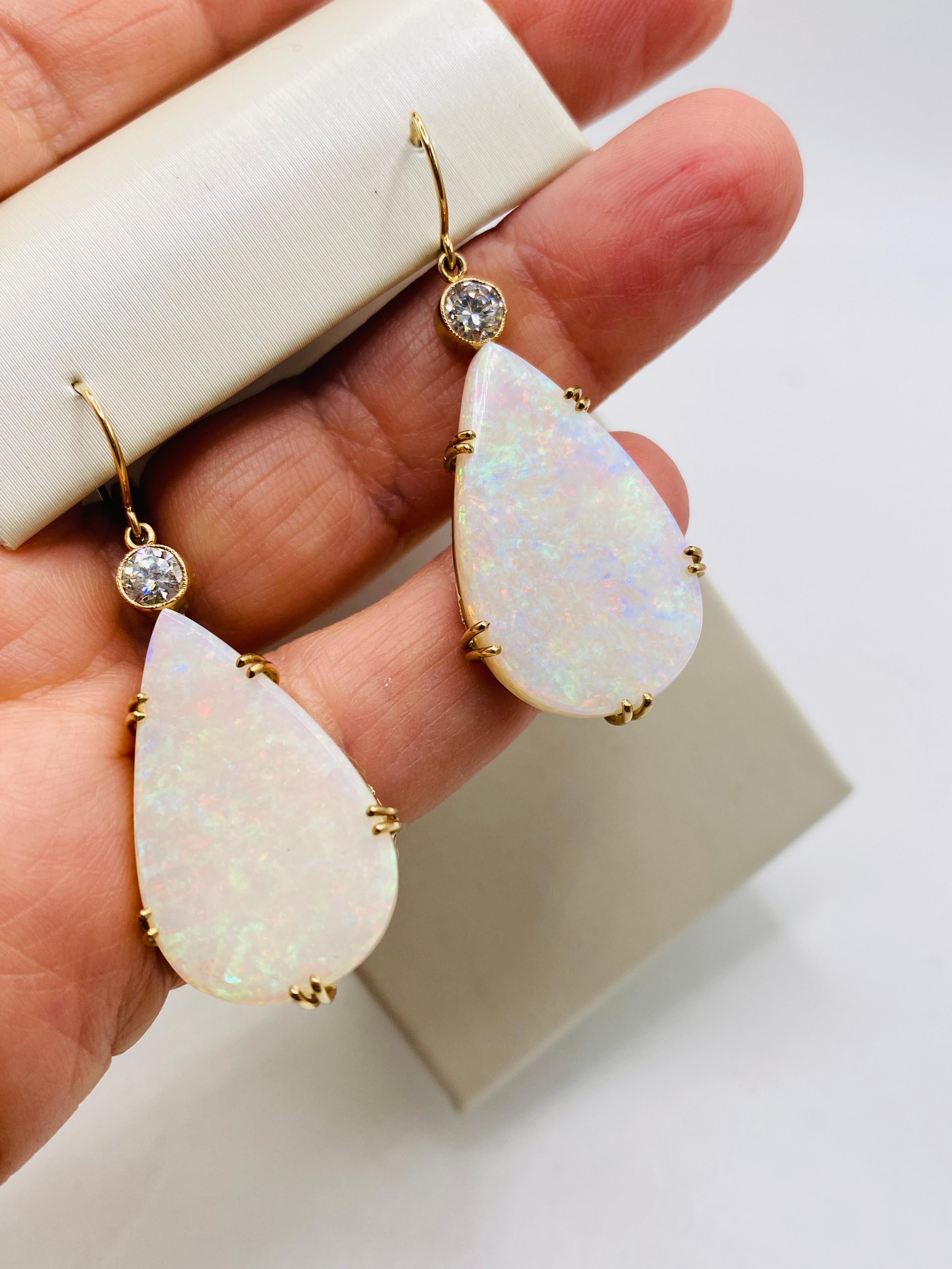 Australian Opal and Diamond Yellow Gold Earrings 1