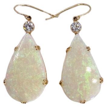 Australian Opal and Diamond Yellow Gold Earrings