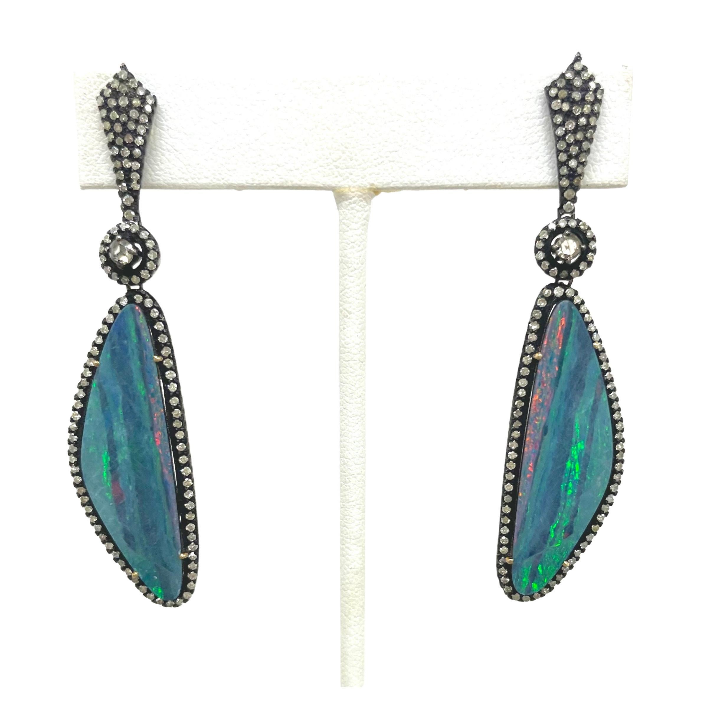 Modern Australian Opal and Diamonds Earrings